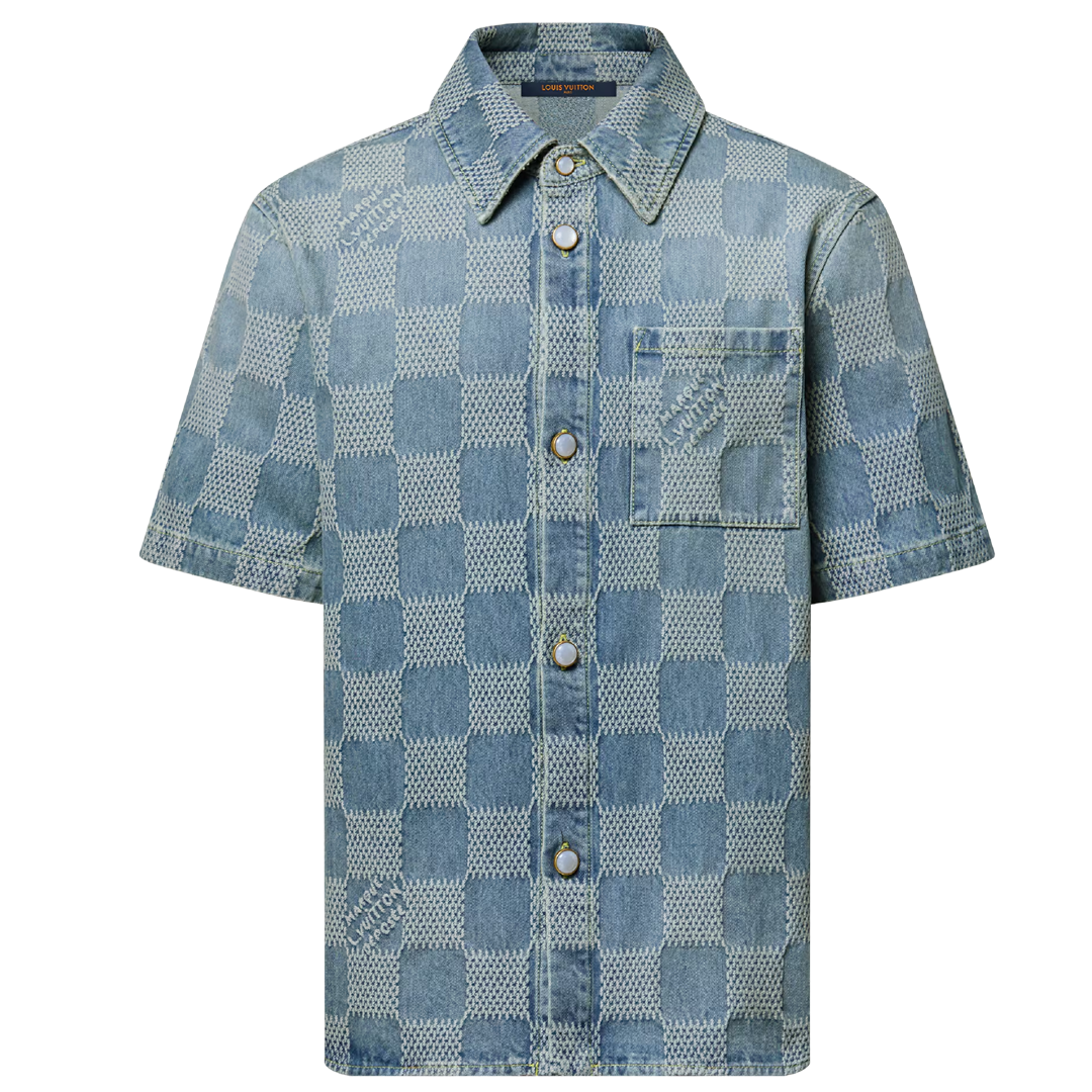 Louis Vuitton Damier 3D Light Denim Short-Sleeved Shirt