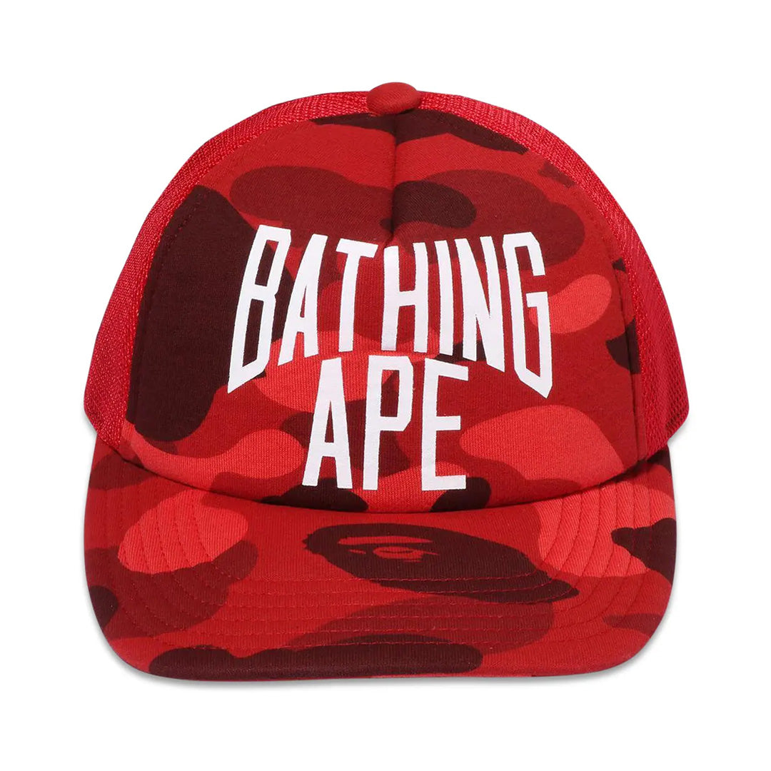 BAPE Color Camo NYC Logo Trucker Hat Red