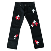 Chrome Hearts White/Red Cross Patch Jeans