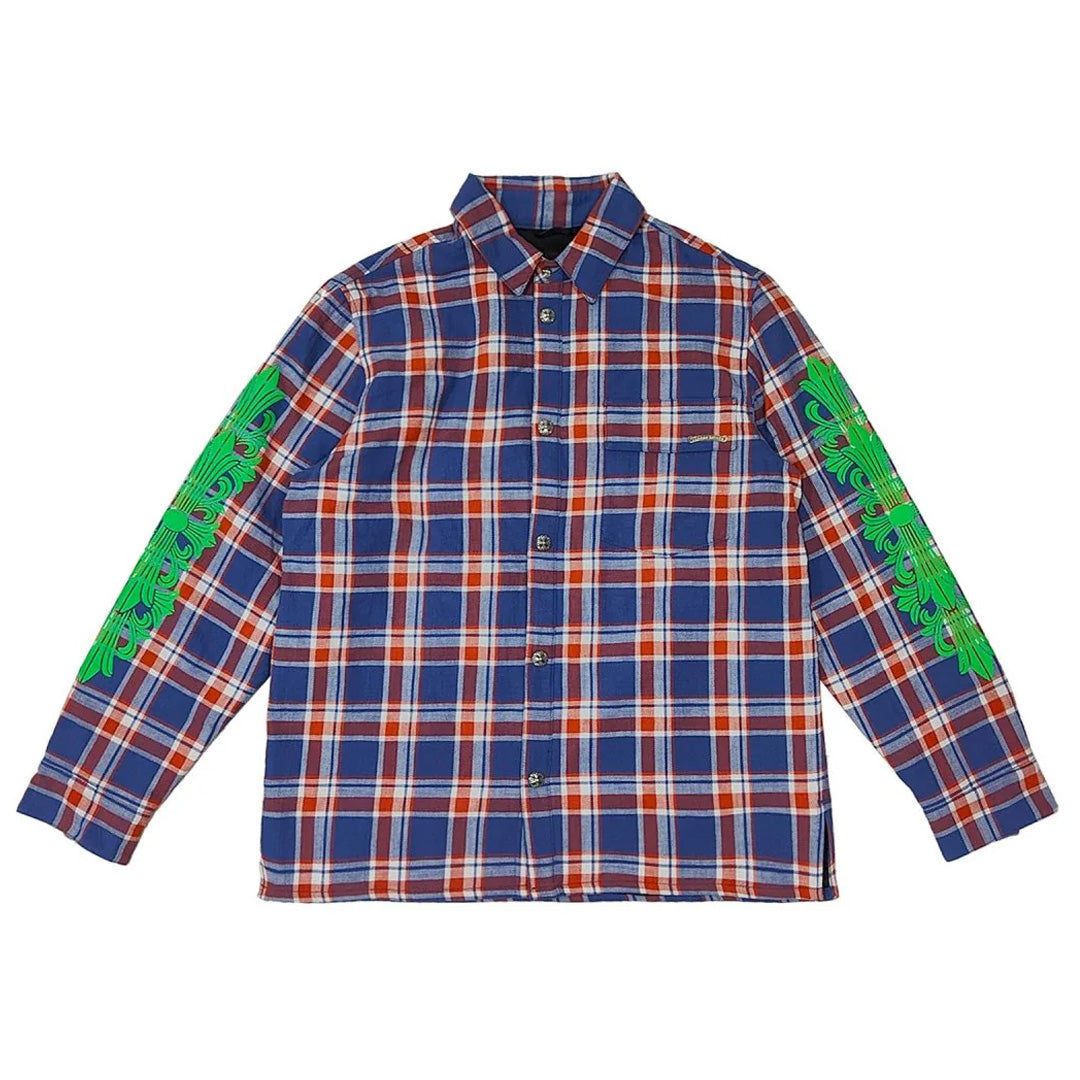 Chrome Hearts Workn Padded Flannel Shirt Jacket Blue/Green