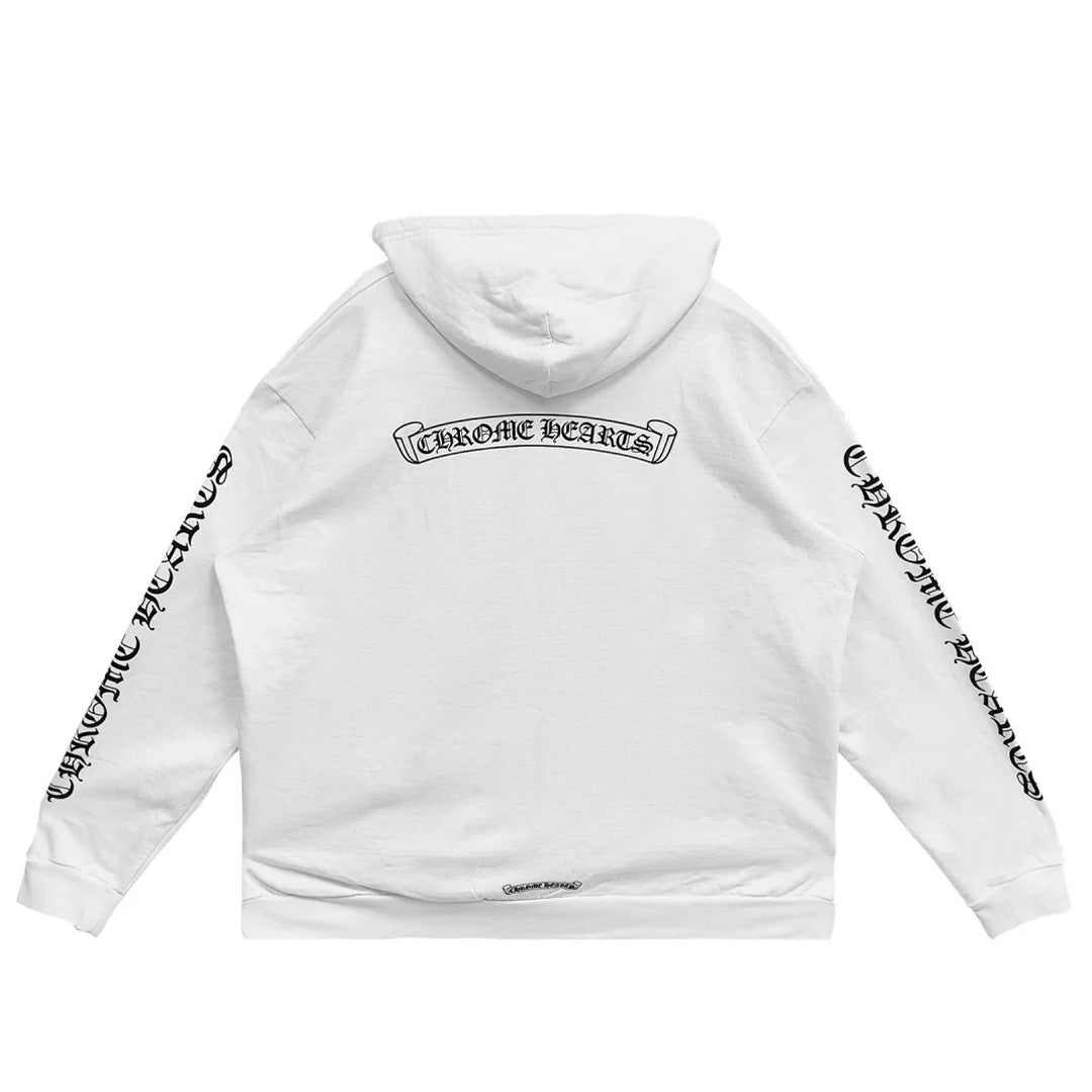 Chrome Hearts Scroll Logo Zip Up Hoodie White