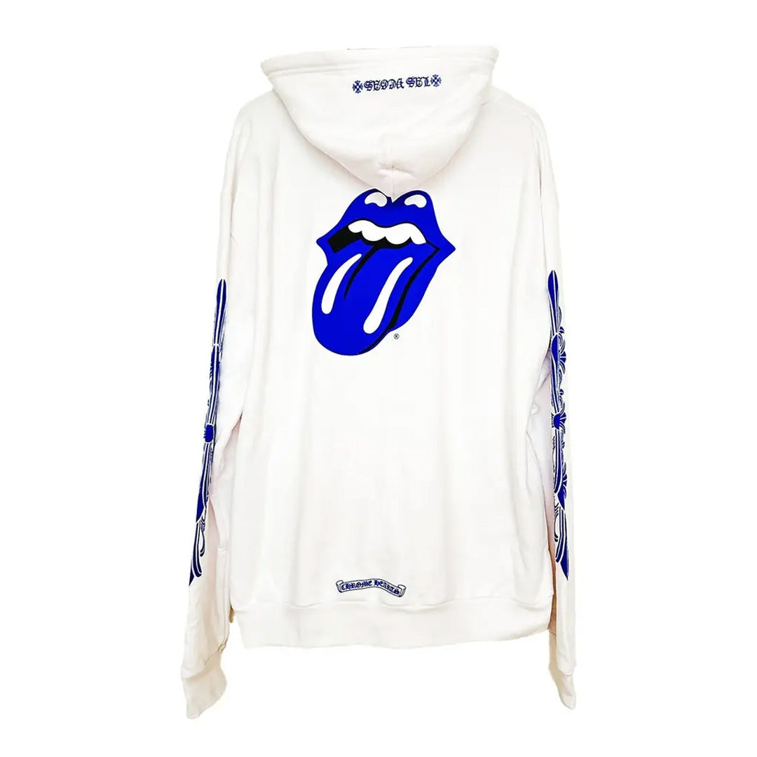 Chrome Hearts Rolling Stones Floral Zip Up Hoodie White/Blue Kenshi