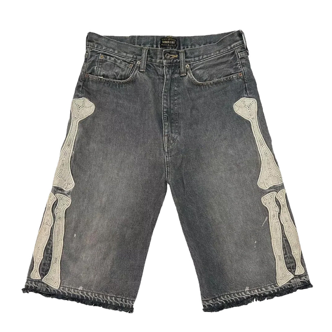 Kapital Bone Denim Shorts Black