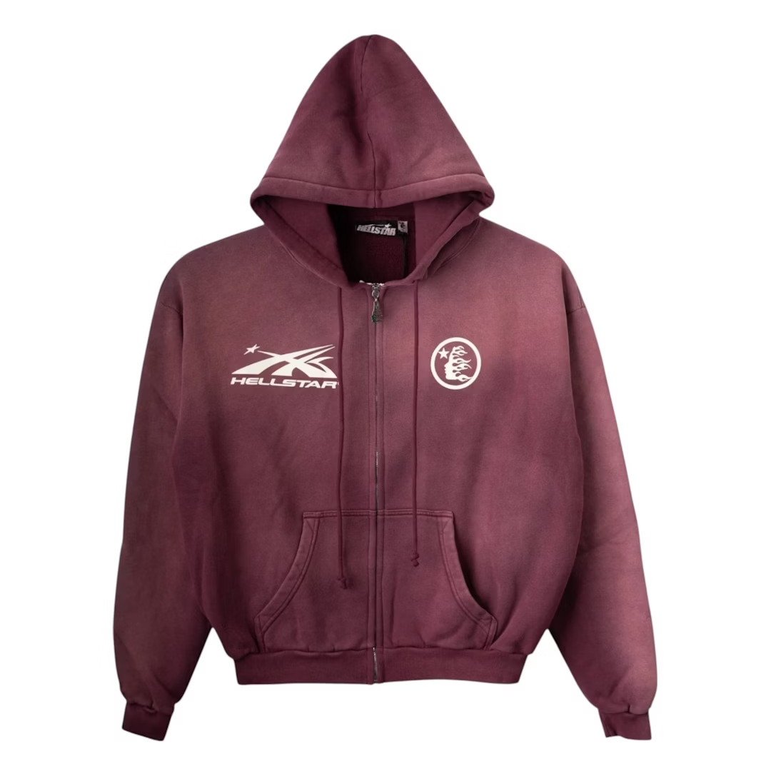 Hellstar Sports Zip Up Hoodie Burgundy
