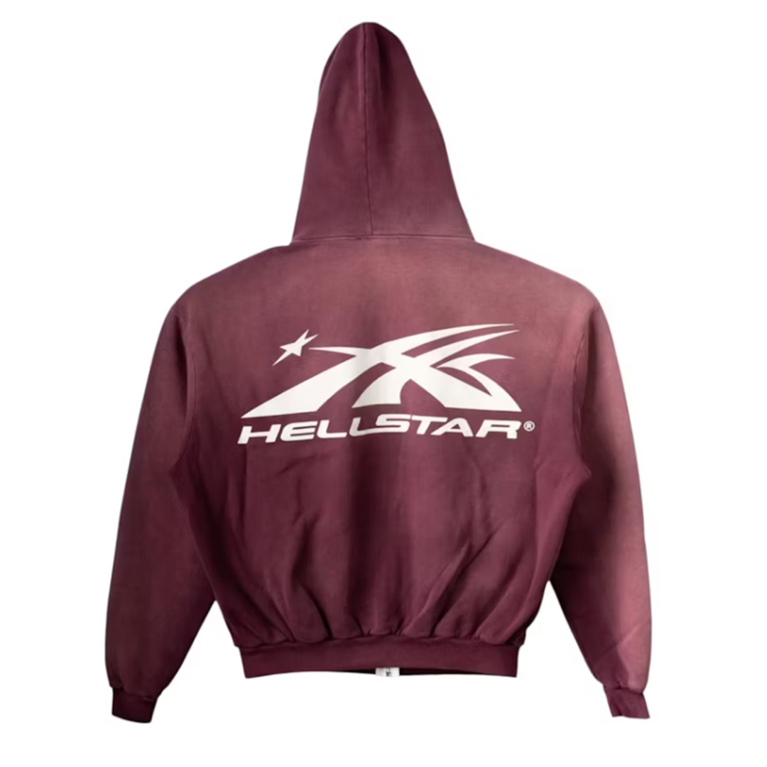 Hellstar Sports Zip Up Hoodie Burgundy