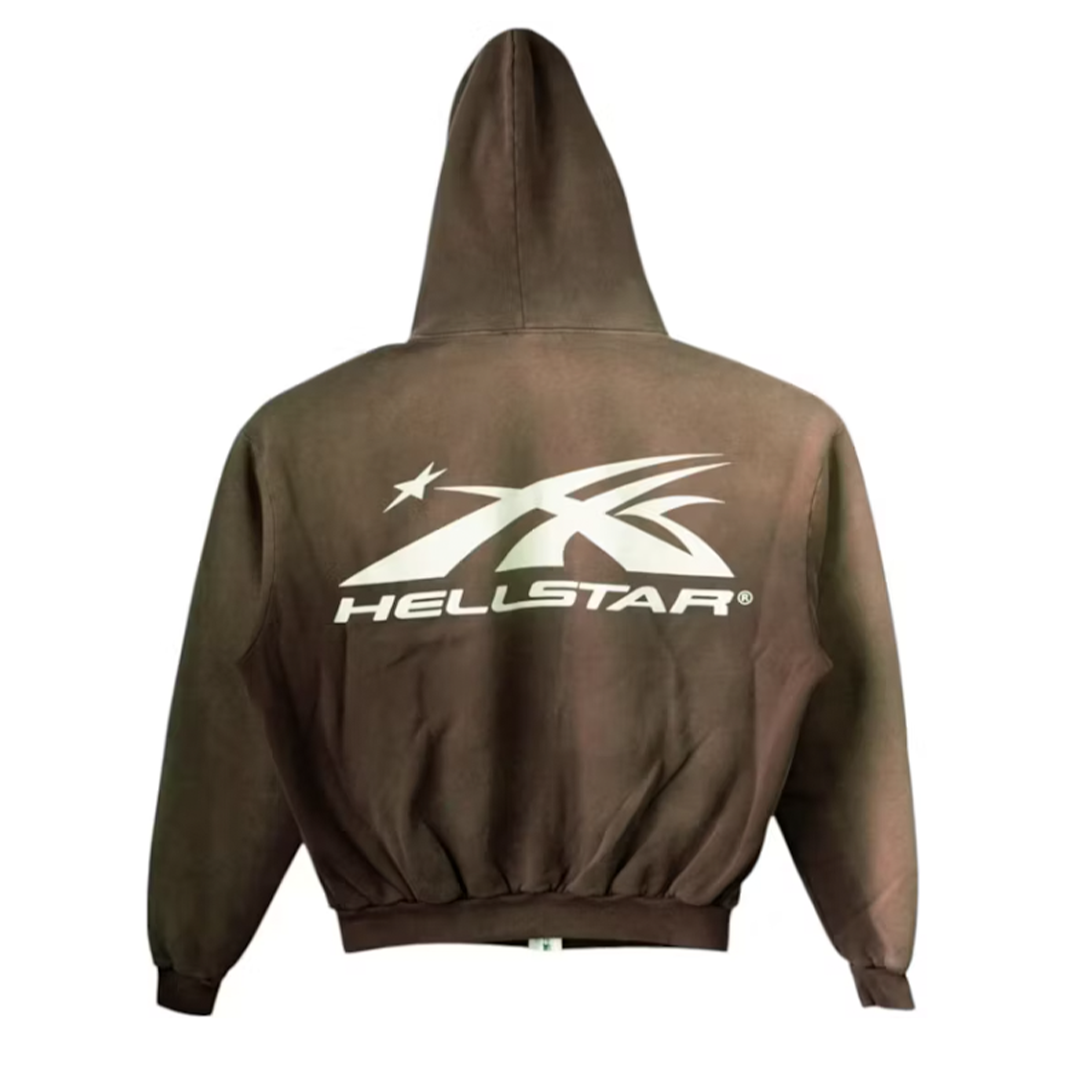 Hellstar Sports Zip Up Hoodie Brown