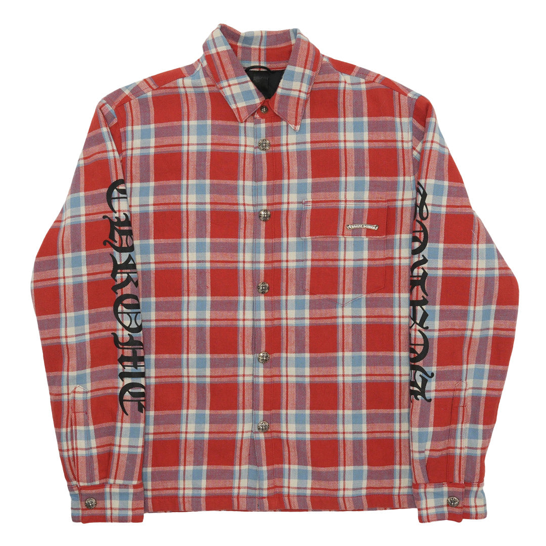 chrome hearts dress shirt Chrome Hearts Workn Padded Flannel Shirt Jacket Red/Black