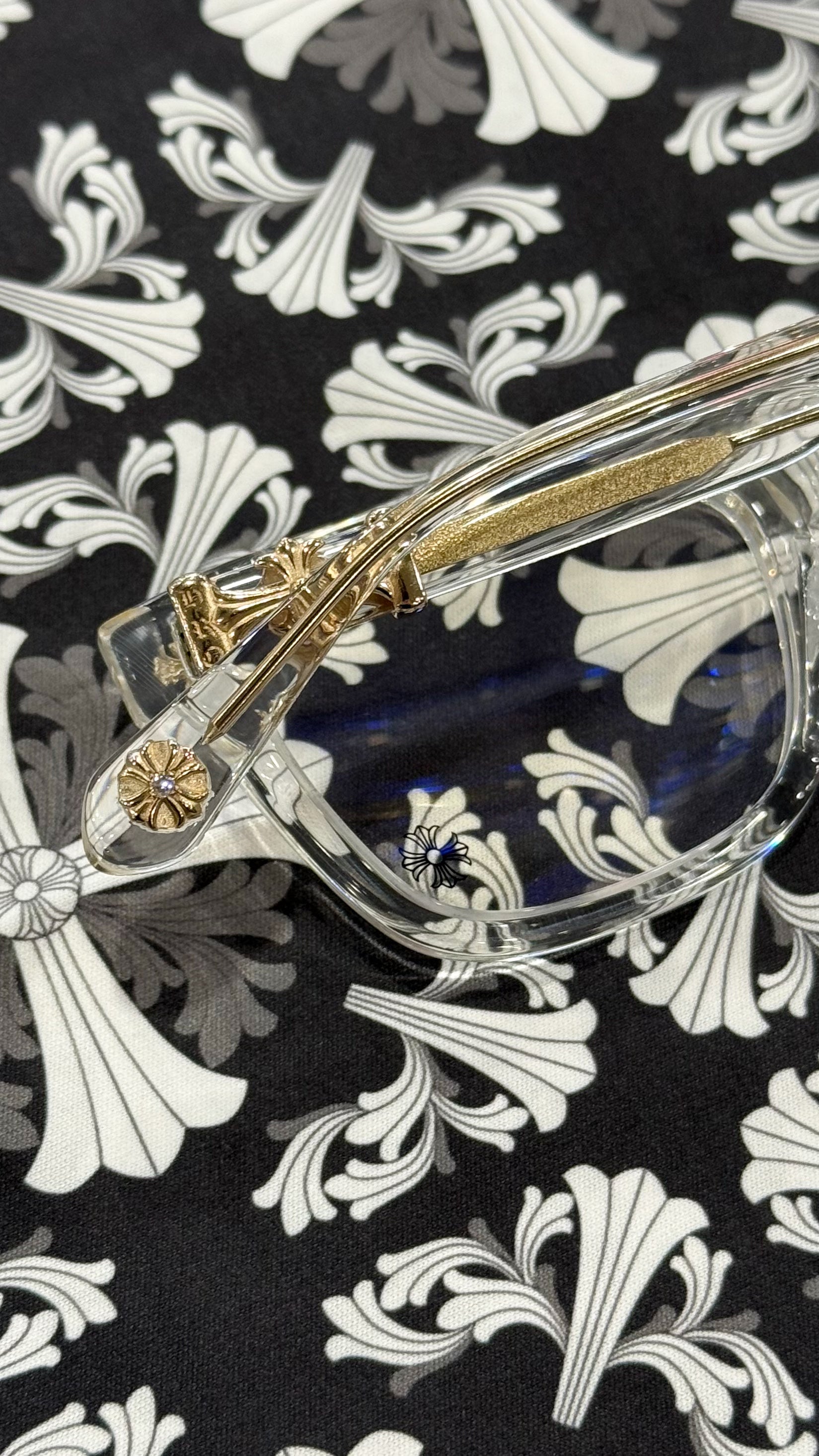 Chrome Hearts "Cox Ucker" Clear/Gold/Diamond Encrusted Glasses