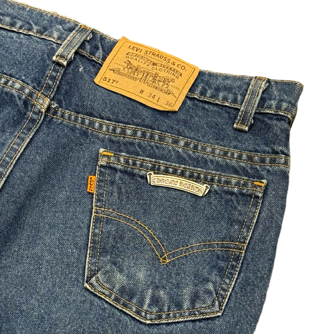Chrome Hearts Blue Denim Black Cross Patch Jeans
