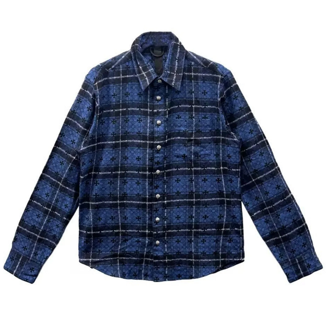 Chrome Hearts Loose End Monogram Flannel Shirt Blue