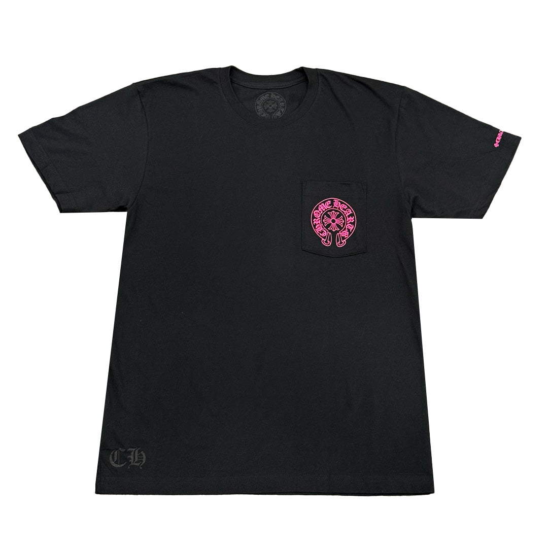 Chrome Hearts Pink Horseshoe Pocket T-Shirt Black