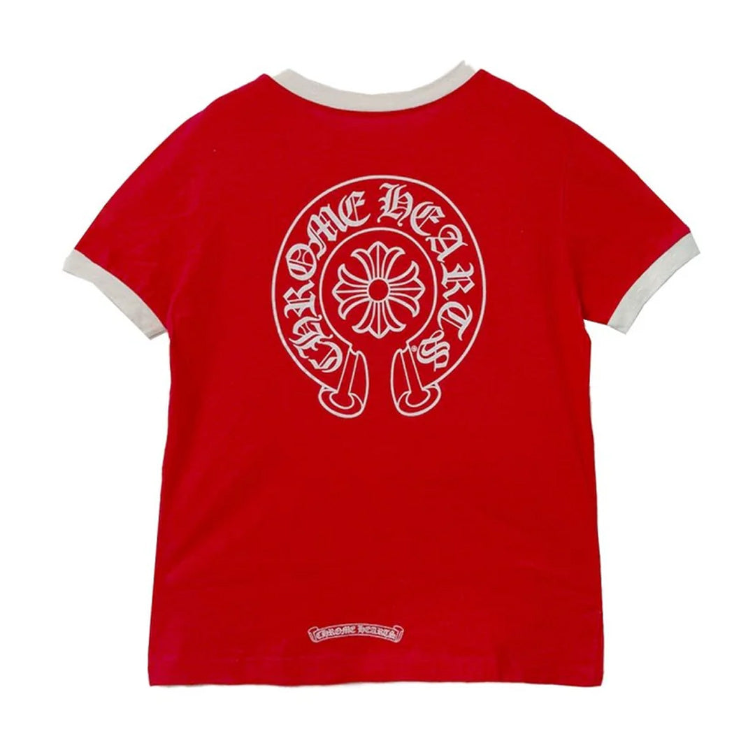 Chrome Hearts Red & White Horseshoe Logo T-Shirt (Womens)
