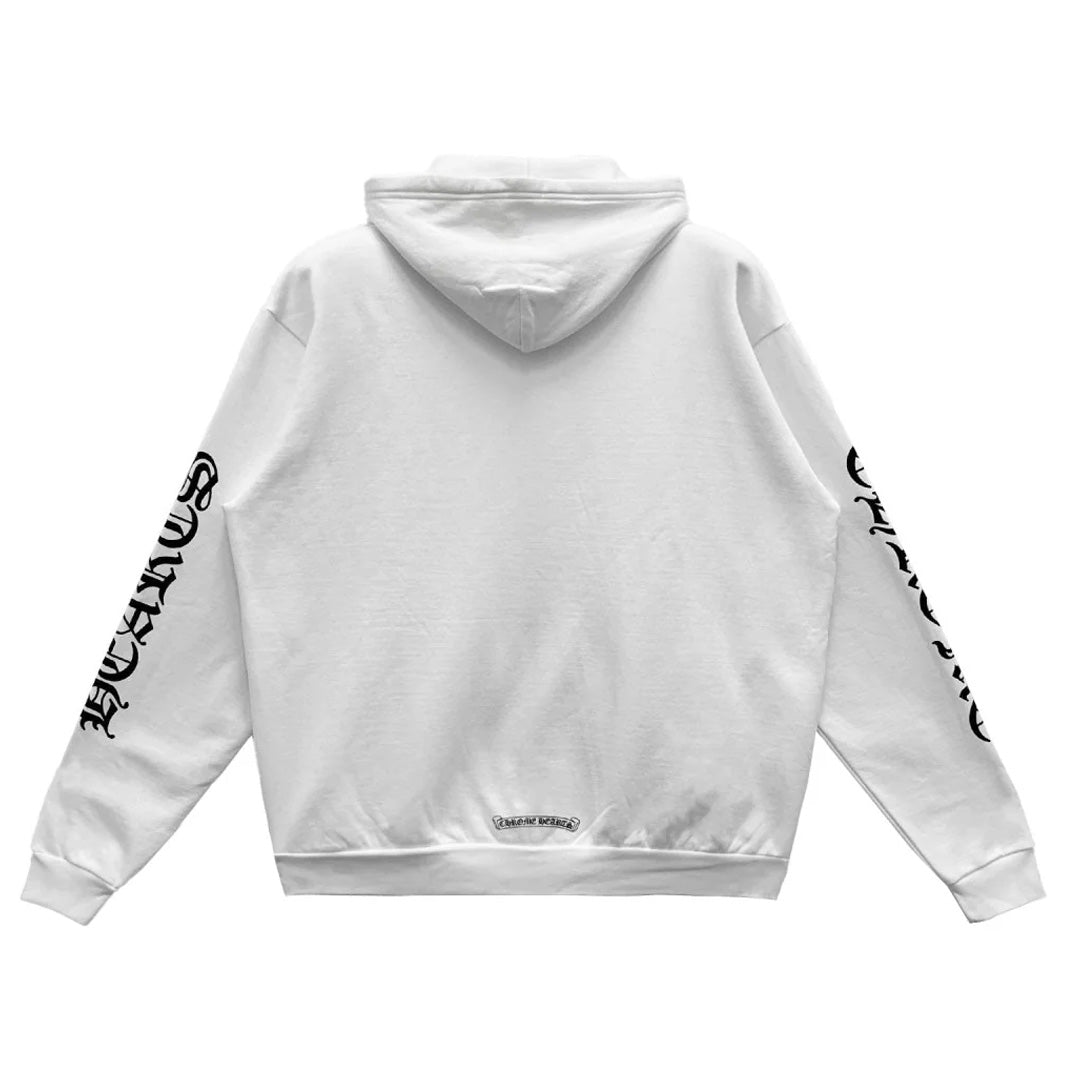 Chrome Hearts Vertical Logo Zip Up Hoodie White Black