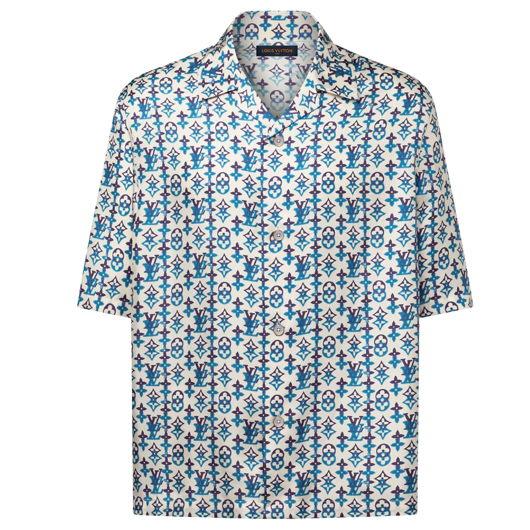 Louis Vuitton Monogram Short-Sleeved Silk Shirt Blue