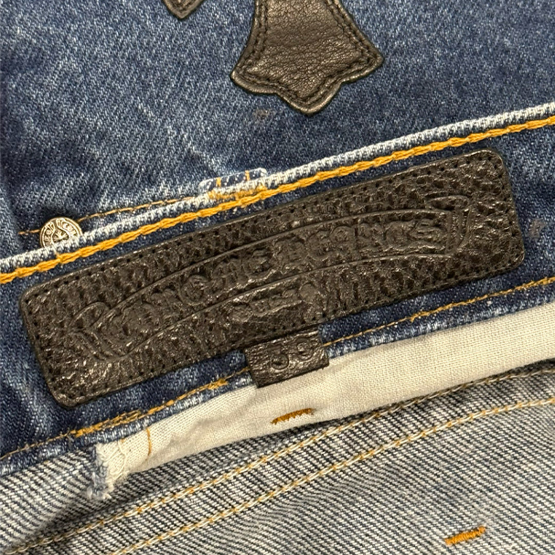 Chrome Hearts Blue Denim Black Cross Patch Jeans