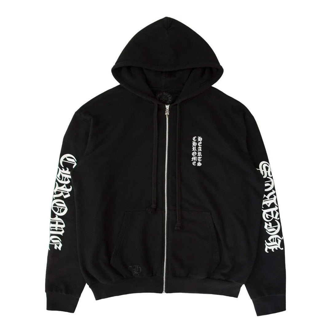 Chrome Hearts Thermal Vertical Logo Zip Up Hoodie Black