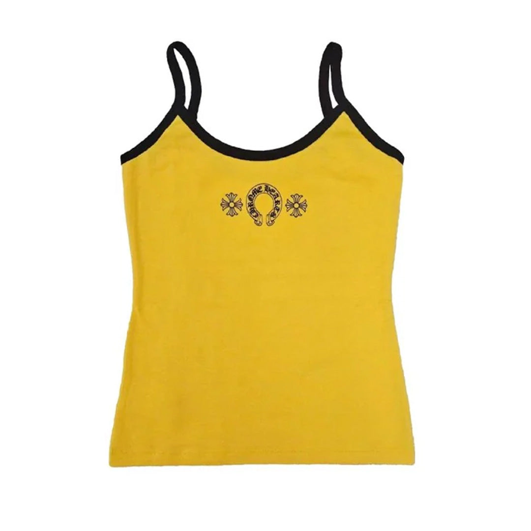 CHROME HEARTS タンクトップ イエロー Chrome Hearts Yellow & Black Horseshoe Logo Tank Top (Womens) | Kenshi
