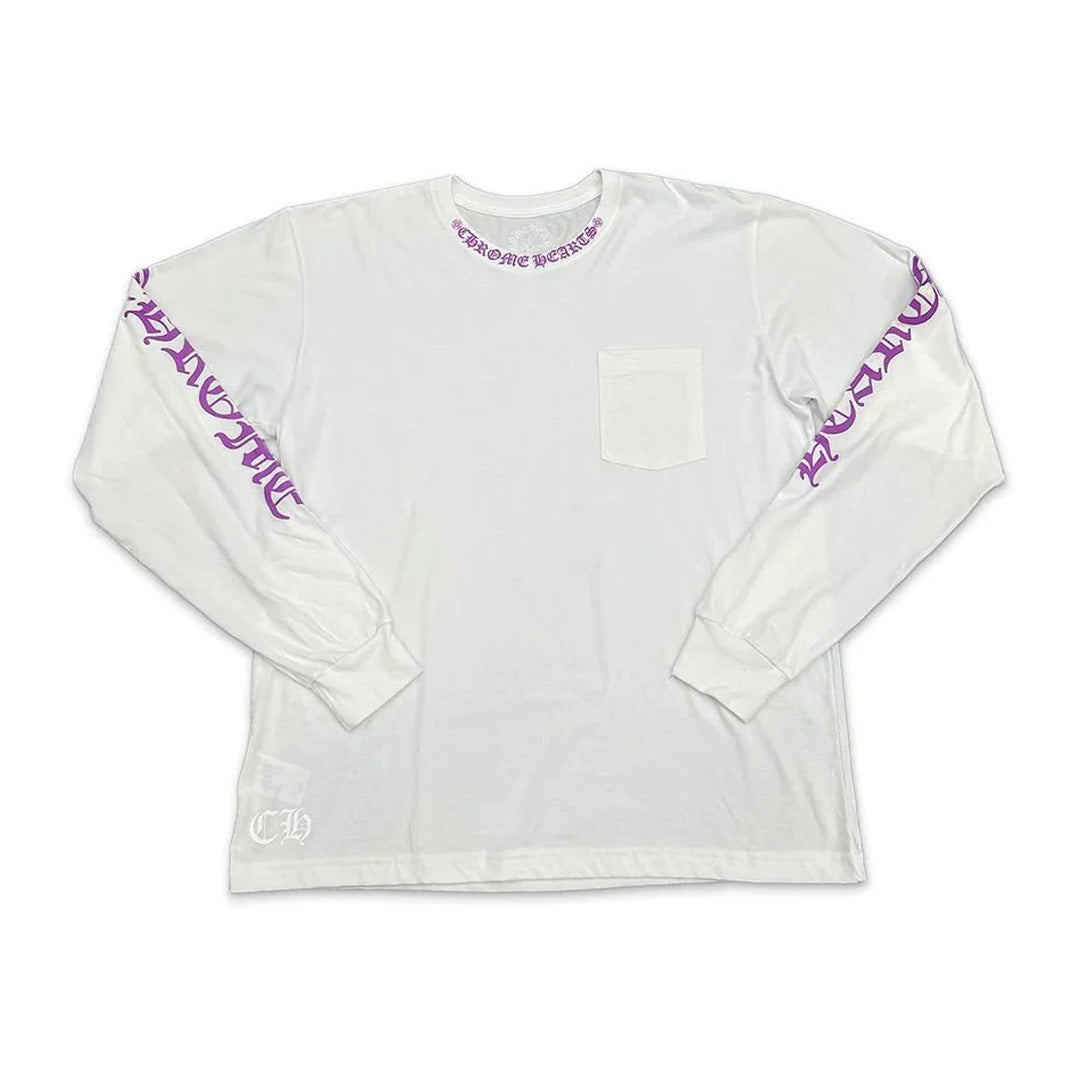 Chrome Hearts Neck Logo Long Sleeve T- Shirt White Purple