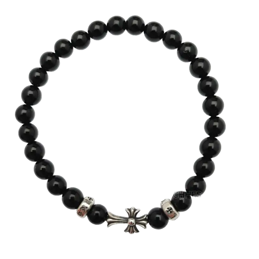 Chrome Hearts Silver Cross Beaded Bracelet