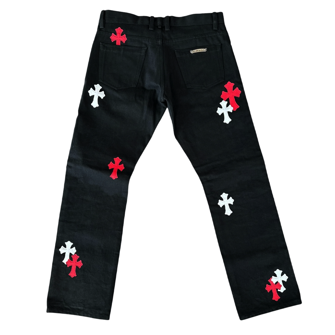 Chrome Hearts White/Red Cross Patch Jeans