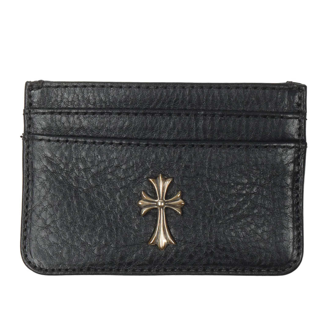 Chrome Hearts Black Leather Card Holder With Silver Cross