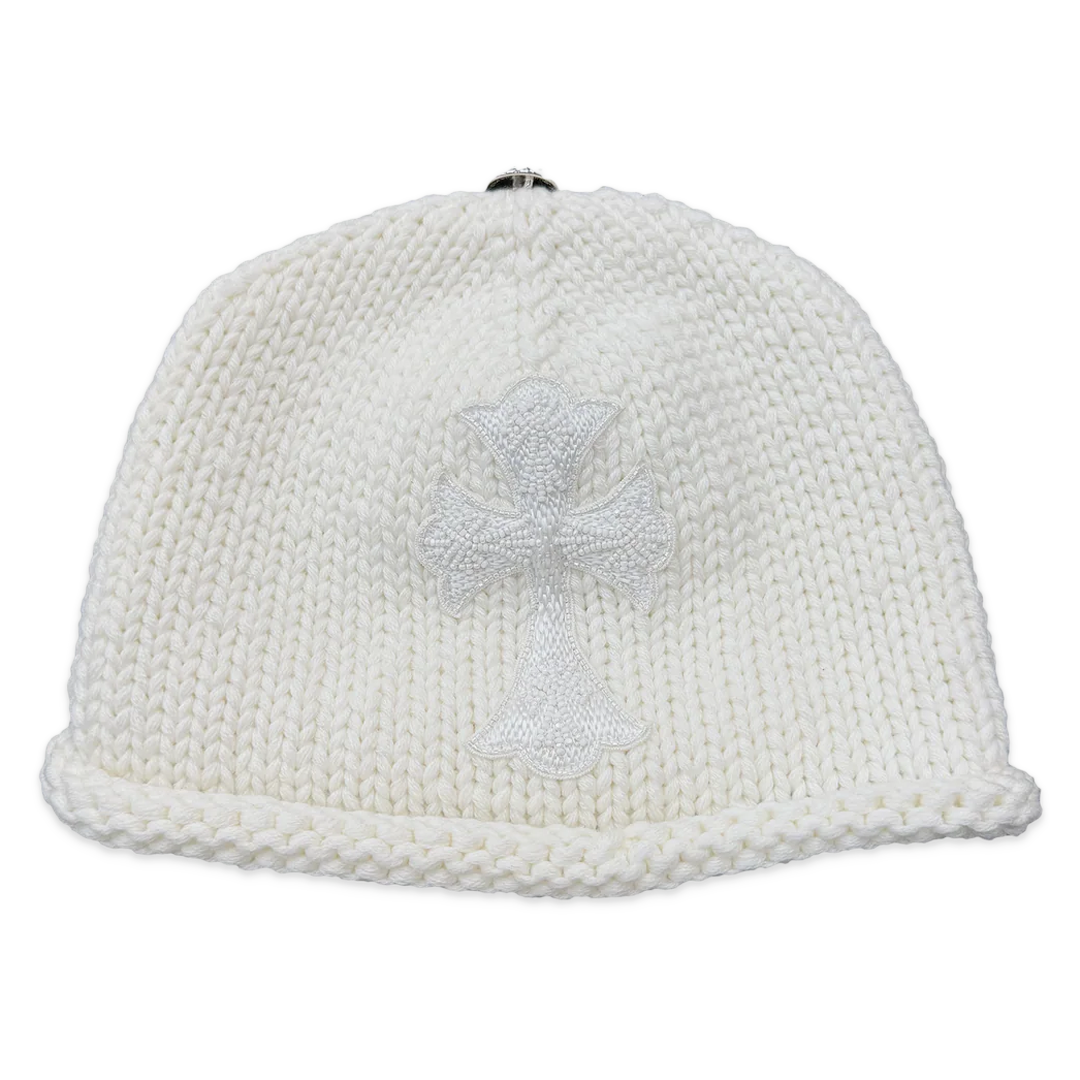 Chrome Hearts Cashmere Beaded Cross Beanie White
