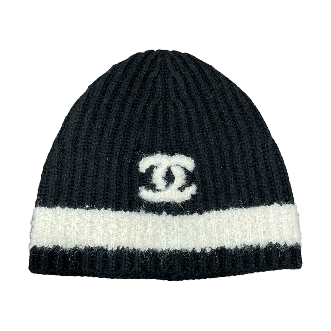 Chanel Beanie White Stripe Cashmere
