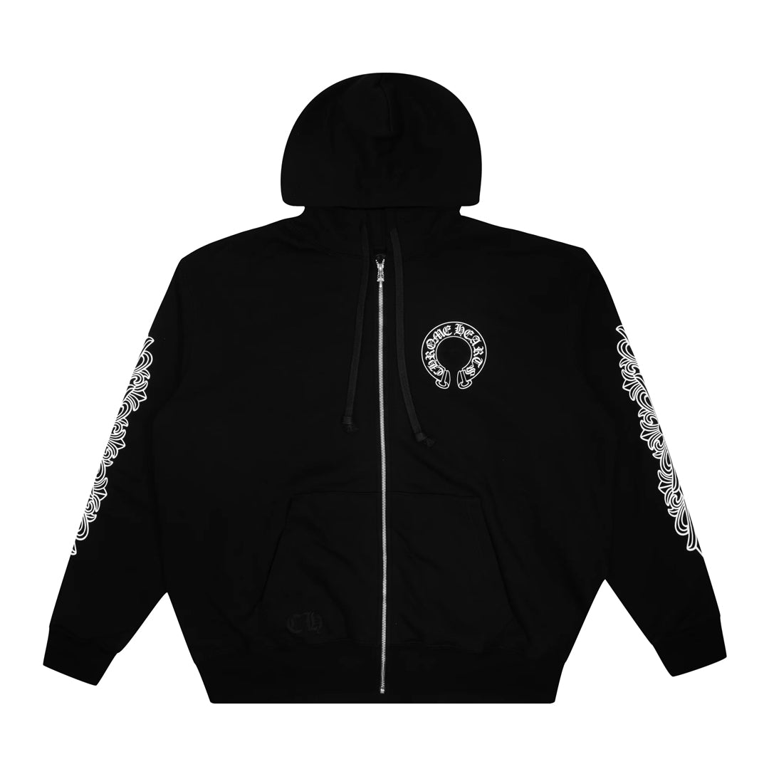 Chrome Hearts Floral Horseshoe Logo Zip Up Thermal Hoodie