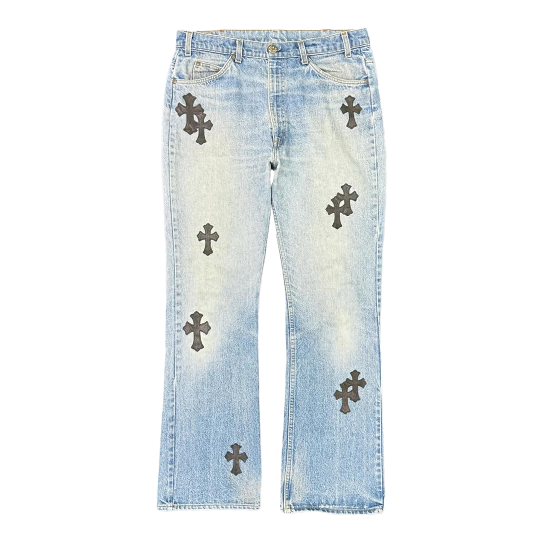 Chrome Hearts Levis Black Cross Patch Light Wash Denim Jeans