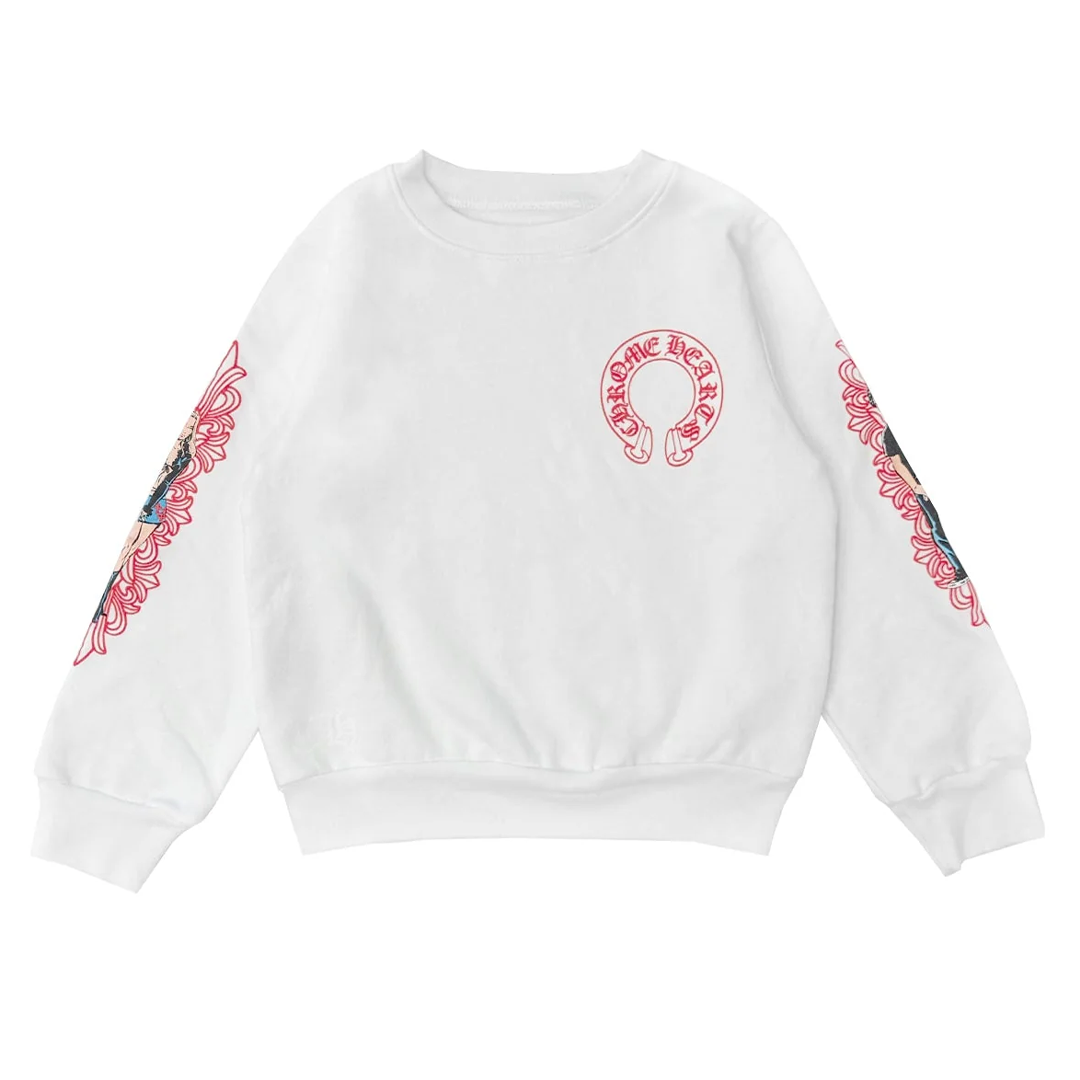 Chrome Hearts x Deadly Doll Horseshoe White Crewneck Sweatshirt (Kids)