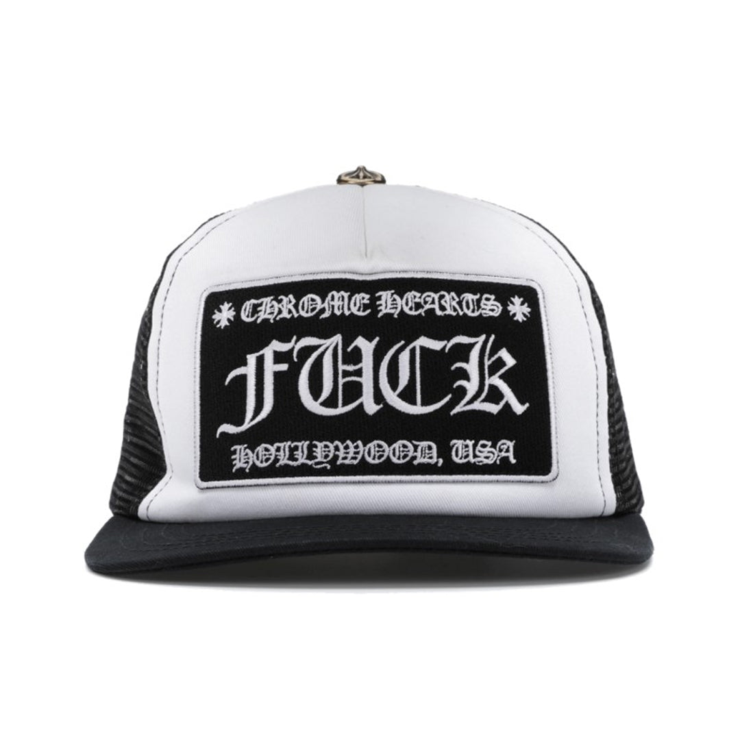 Chrome Hearts F*** Hollywood Trucker Hat White/Black