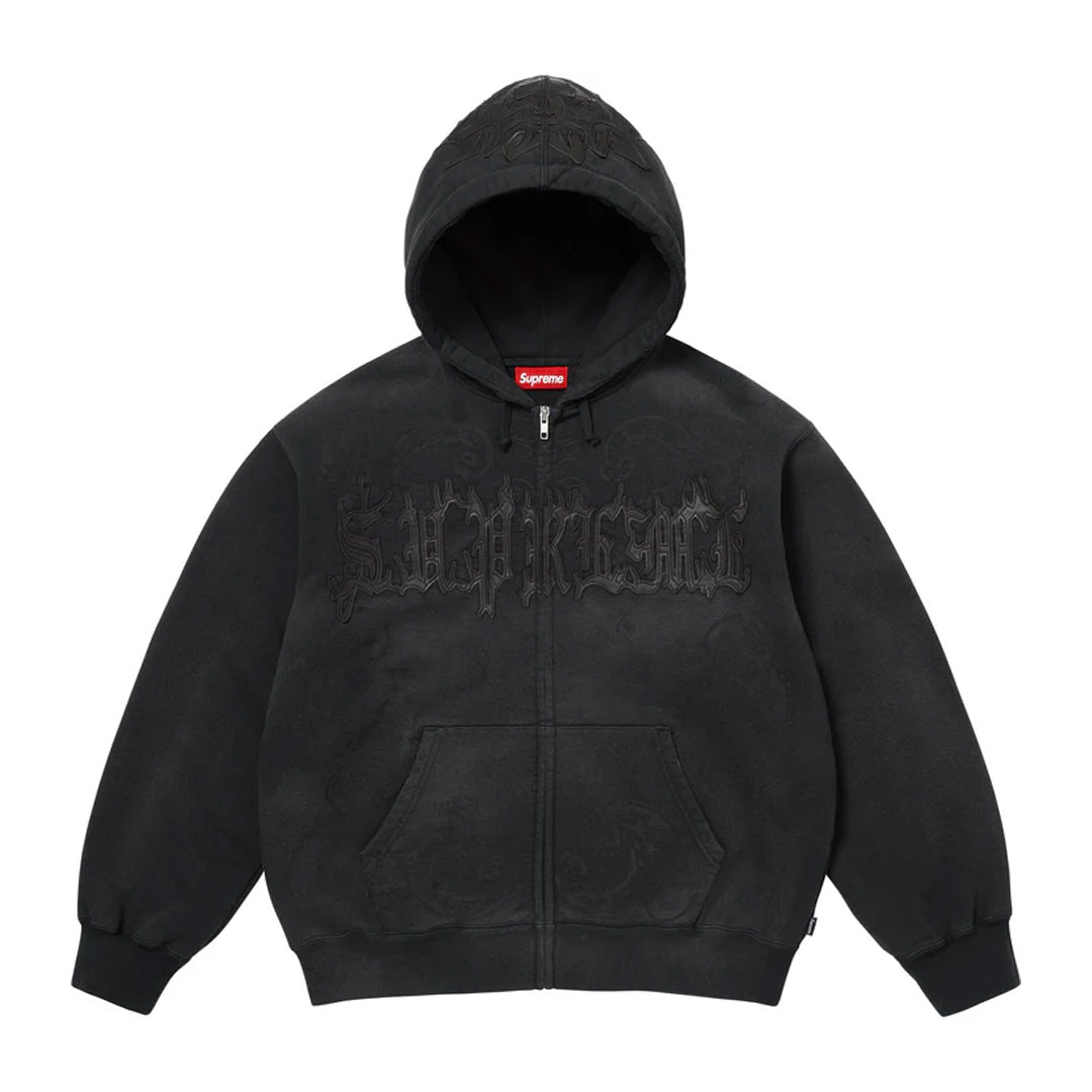 Supreme Leather Applique Zip Up Black