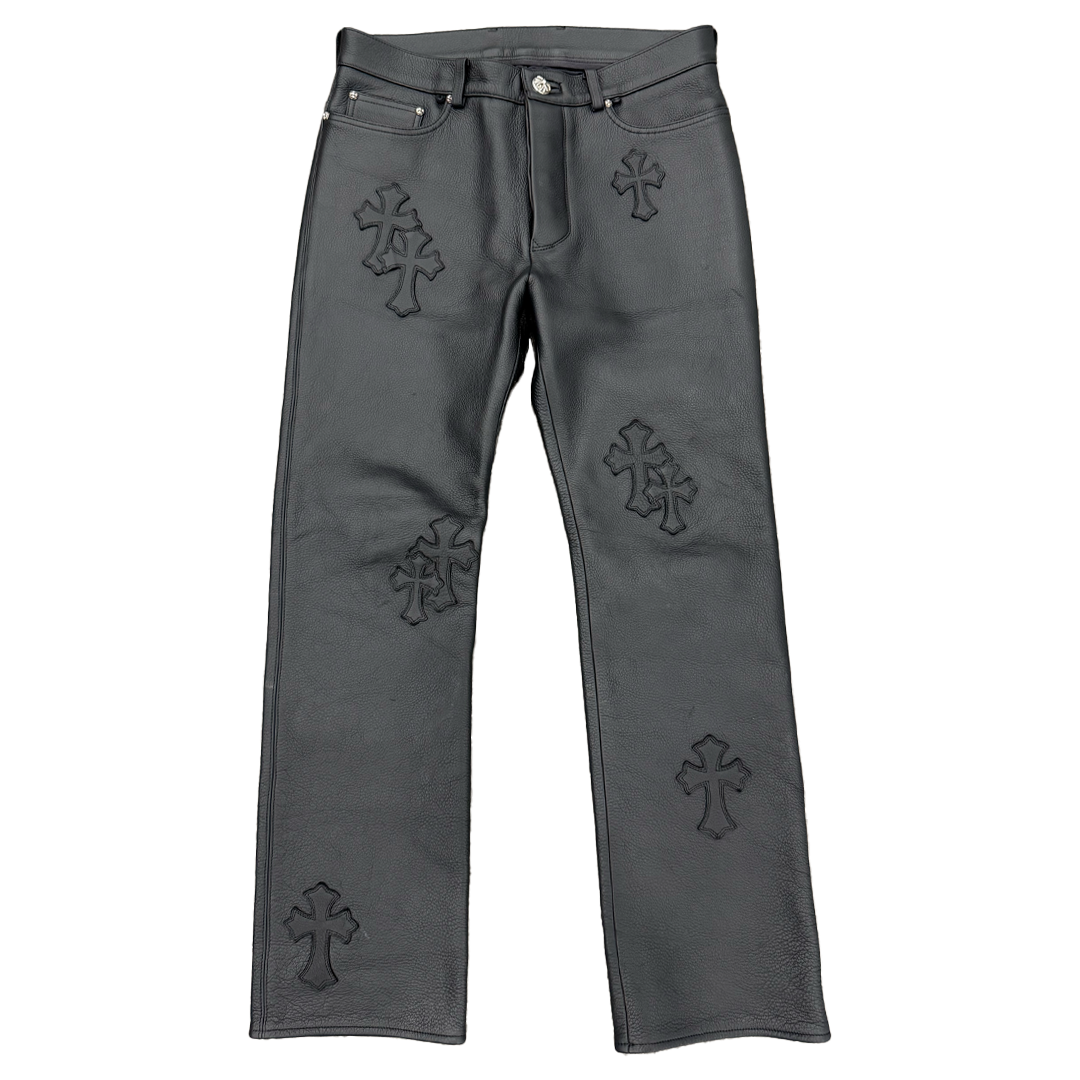 Chrome Hearts Cross Patches Leather Pants Black
