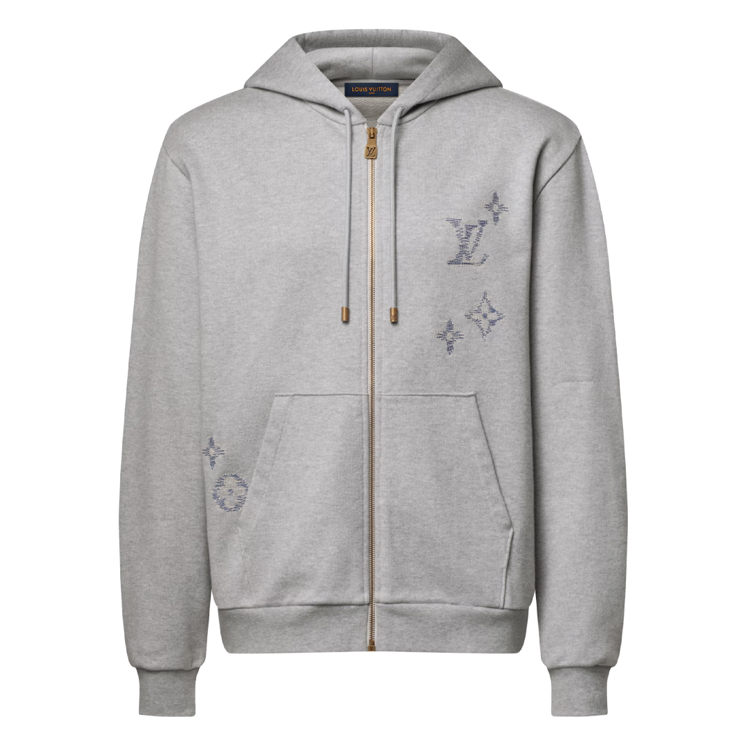 Louis Vuitton Embroidered Signature Zipped Hoodie Grey
