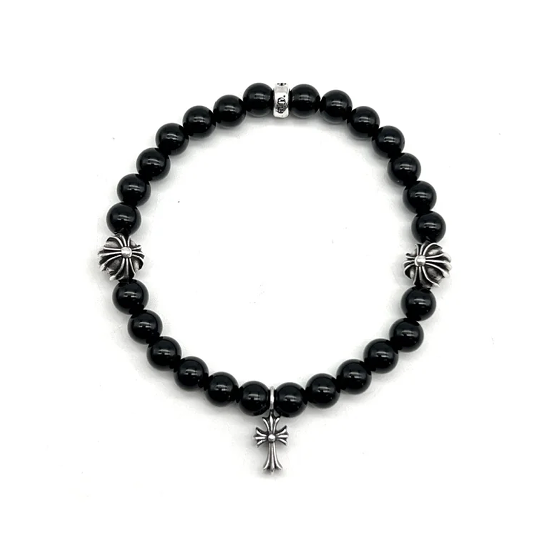Chrome Hearts Silver Cross Beaded Bracelet
