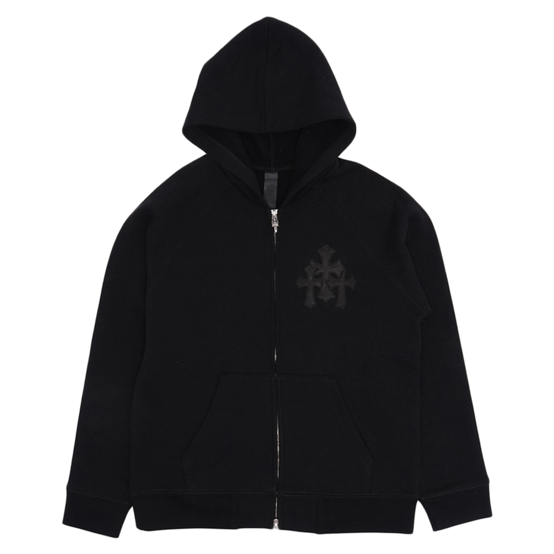 トップス CHROME HEARTS Chrome Hearts Paper Jam Triple Cross Zip Up Hoodie Black | Kenshi