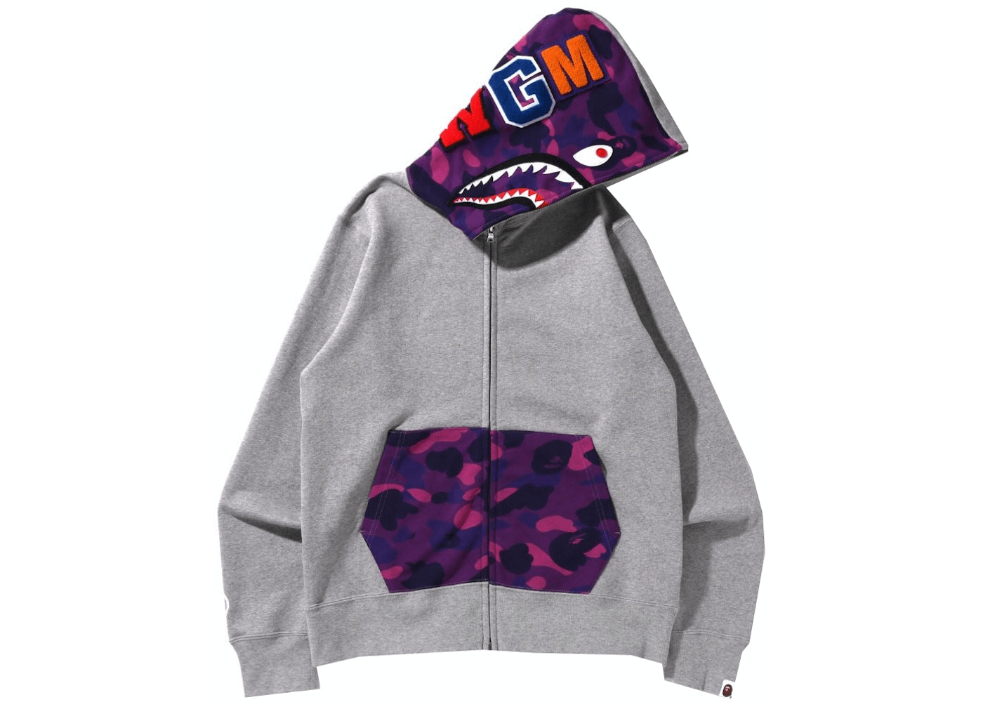Bape color camo shark full zip hoodie purple shop