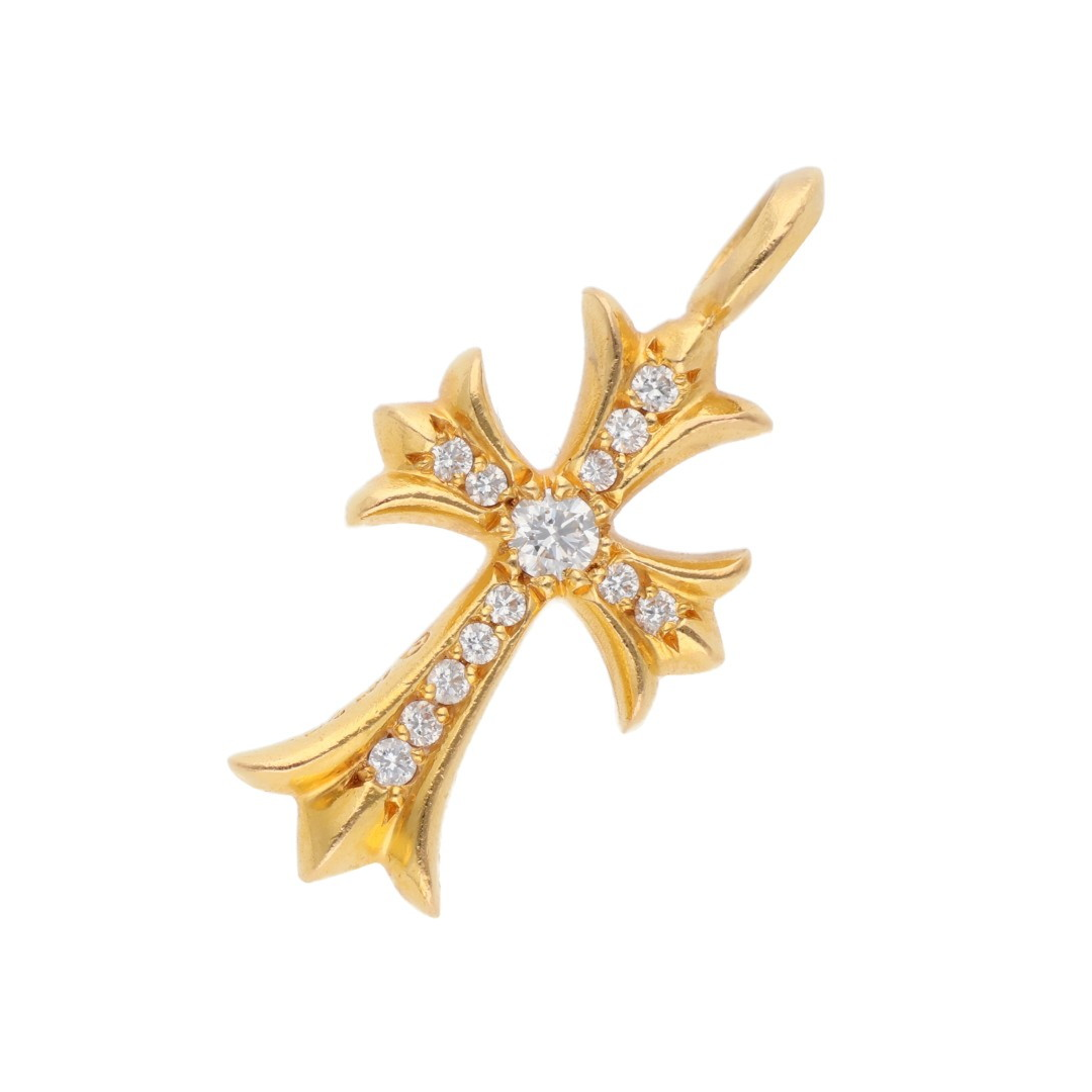 Chrome Hearts 22k Gold Tiny Cross Diamond Pavé Pendant (Pendant Only)