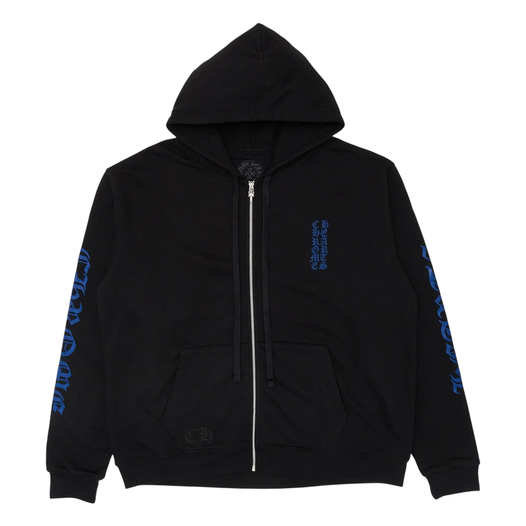 Chrome Hearts Vertical Logo Zip Up Thermal Hoodie Black Blue