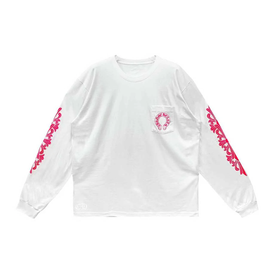 Chrome Hearts Pink Horseshoe Floral Long Sleeve T-Shirt White