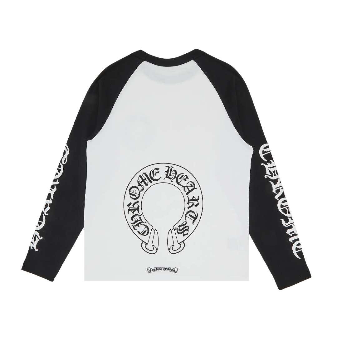 Chrome Hearts Black & White Horseshoe Neck Logo 3/4 Long Sleeve T-Shirt