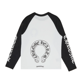 Chrome Hearts Black & White Horseshoe Neck Logo 3/4 Long Sleeve T-Shirt