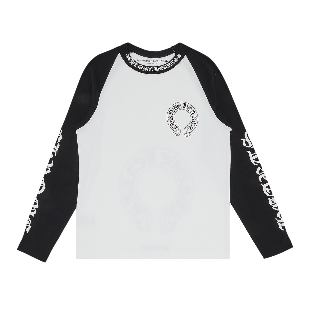 Chrome Hearts Black & White Horseshoe Neck Logo 3/4 Long Sleeve T-Shirt