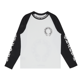 Chrome Hearts Black & White Horseshoe Neck Logo 3/4 Long Sleeve T-Shirt