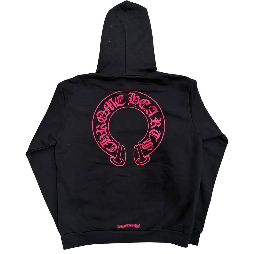 Chrome Hearts Floral Horseshoe Logo Zip Up Hoodie Black Pink
