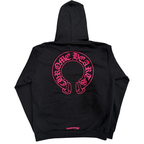 Chrome Hearts Floral Horseshoe Logo Zip Up Hoodie Black Pink
