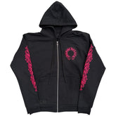 Chrome Hearts Floral Horseshoe Logo Zip Up Hoodie Black Pink