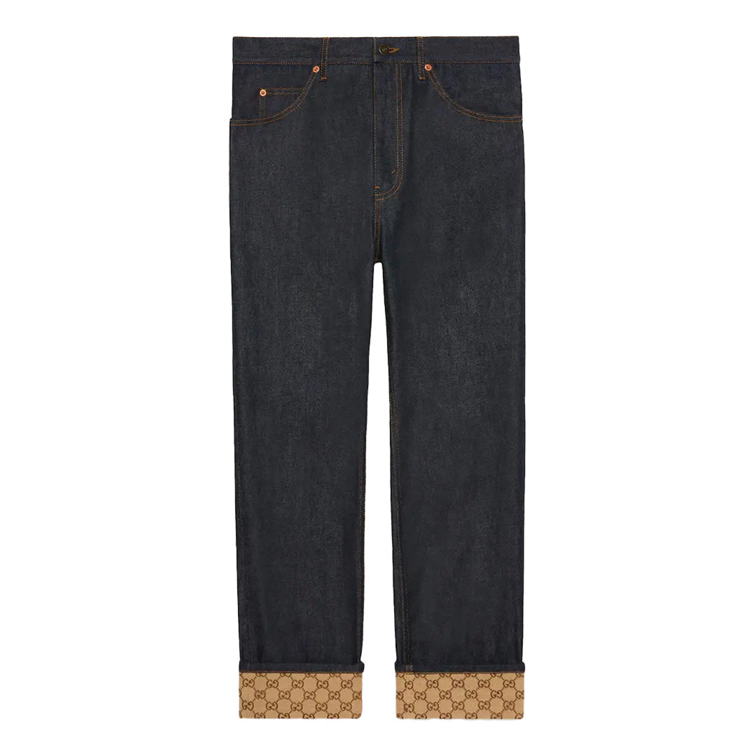 Gucci Denim Jeans w/ Monogram Print