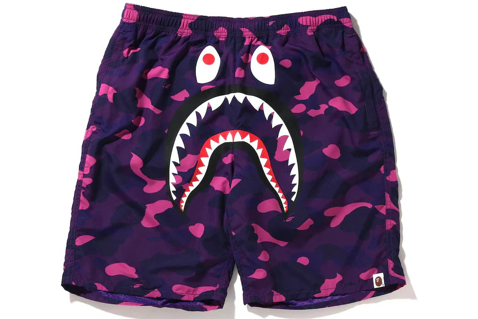 Bape Color Camo Shark Beach Shorts Purple