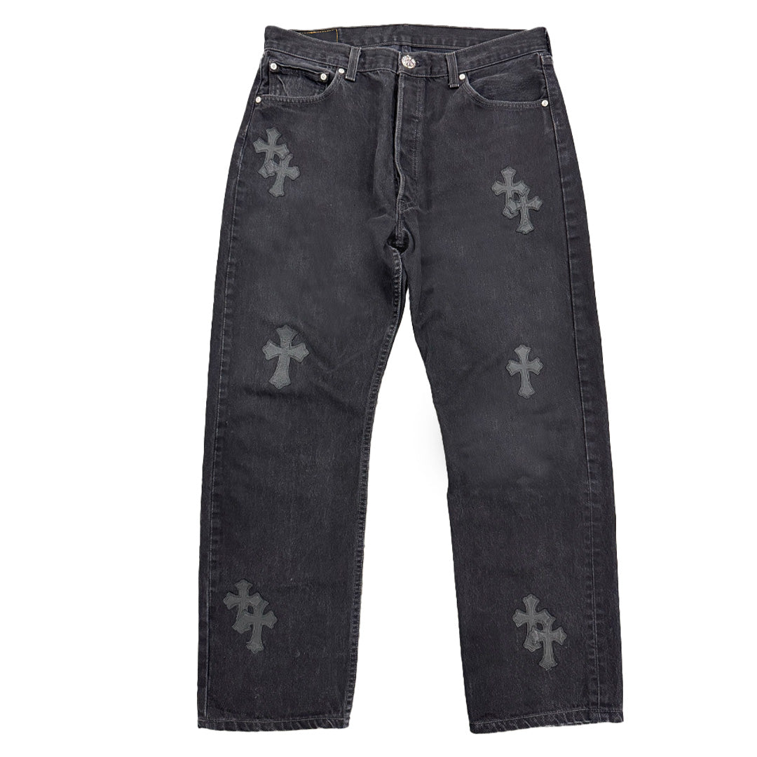 Chrome Hearts Levis 501 Black Cross Patch Jeans